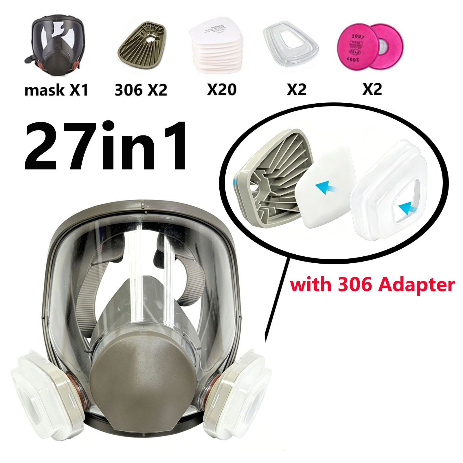 Dust Mask Construction - Respirator Full Face 6800 dengan Adaptor